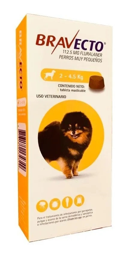 BRAVECTO 112.5 MG con 1 tableta (2 a 4.5 KG)