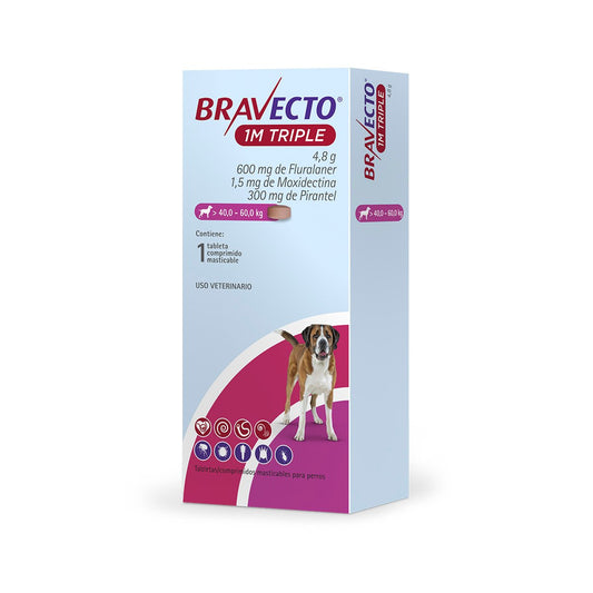 BRAVECTO 1 Mes Triple c/1 TAB (40 a 60 KG) de 600 mg