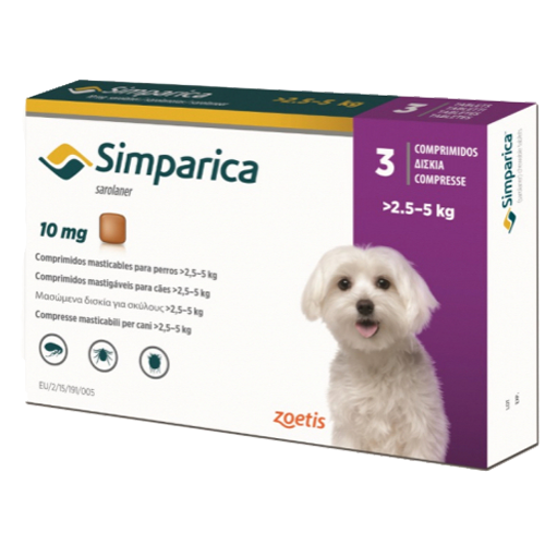 Simparica 10 MG - 3 tabletas (2.5 a 5 KG)