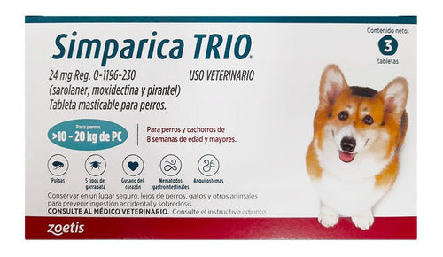 Simparica Trio - 3 tabletas (10 a 20 KG)