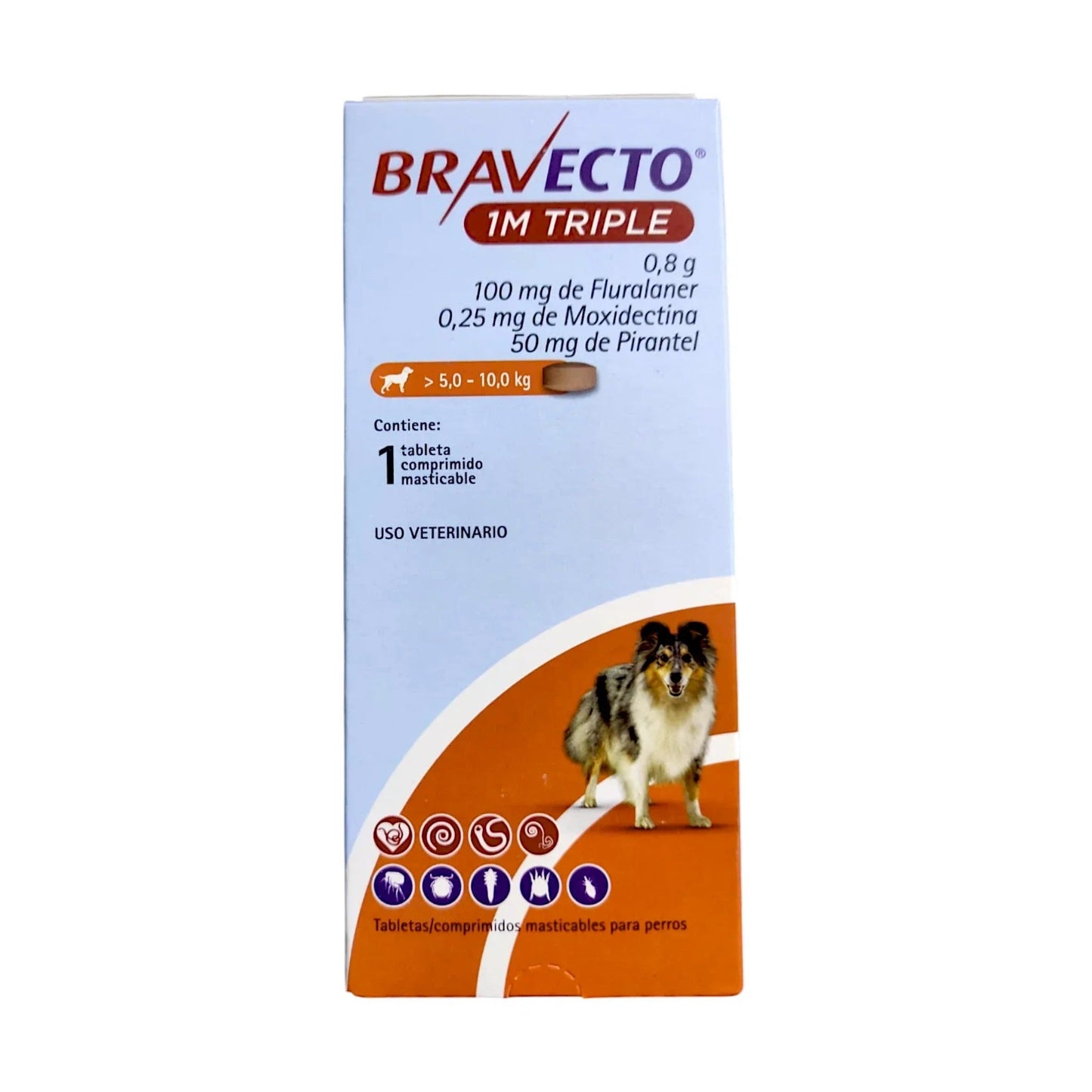 BRAVECTO 1 Mes Triple c/1 TAB de 100 mg (5 a 10 KG)